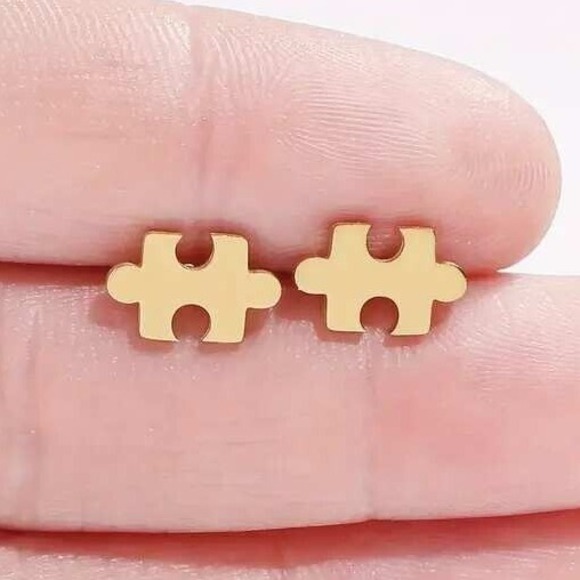 Jewelry - Puzzle Piece Stud Earrings Gold‎ Plated Stainless Steel Cute Minimalist Earrings